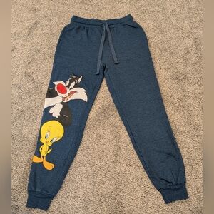 Looney Tunes Tweety Bird Sweatpants Fleece Jogger Sleeper Pants XS Sylvester Cat